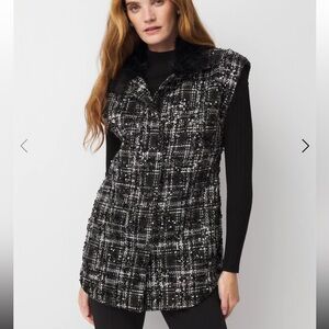 WHBM Faux Fur Sequin Tweed Vest